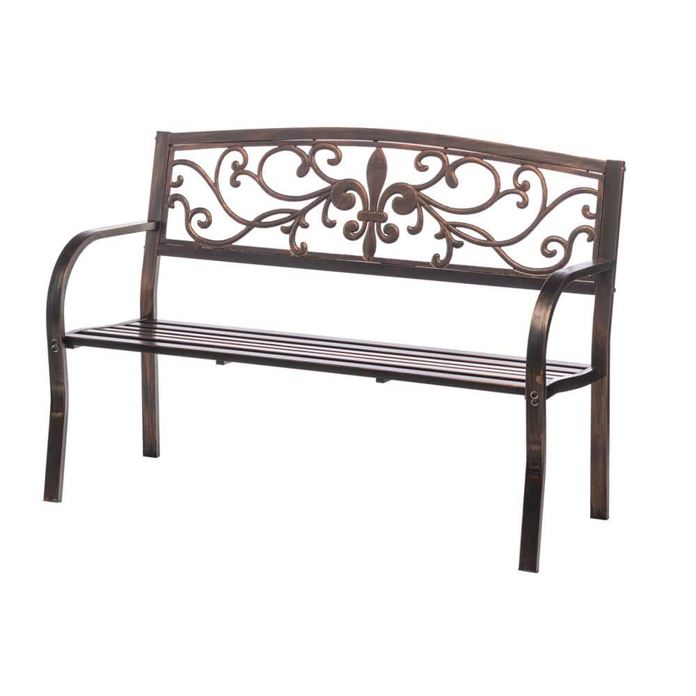 Evergreen Enterprises 48 In. Garden Metal Bench, Fleur De Lis Pha245 