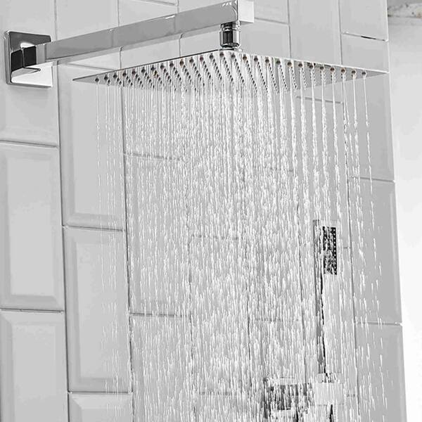 Eco-Friendly（Valve Included） EMABATHER Black Shower System 12 Inches Ceiling Shower Faucet Set with Square Rain Shower Head and Handheld-Shower Combo Set for Bathroom-Easy Installation