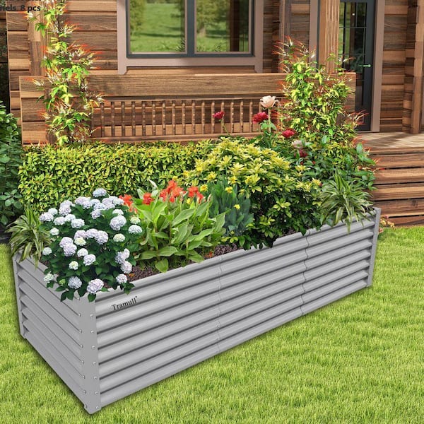 8 x 3 x 2 ft. Grey Rectangular Metal Outdoor Raised Garden Bed