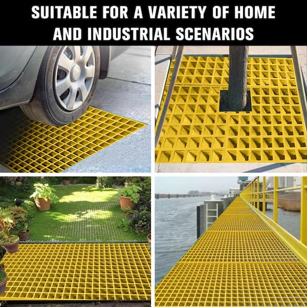Wellco 1.5 in. x 1.5 in. x 1 in., 2 ft. x 2 ft., Fiberglass Molded Grating Composite for Floors Outdoor Drain Cover in Yellow