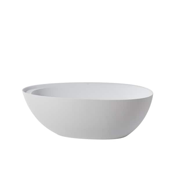 UPIKER 67 in. Stone Resin Oval Flatbottom Non-Whirlpool Freestanding Bathtub Soaking Tub in Matte White