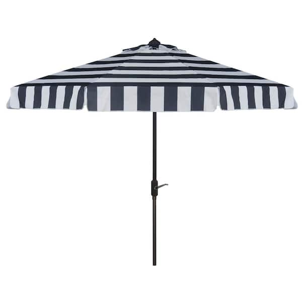 SAFAVIEH Elsa 11 ft. Aluminum Market Tilt Patio Umbrella in Navy/White