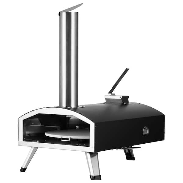 VEVOR Portable Pizza Oven Wood Pellet 12 in. Outdoor Pizza Oven in Black Includes 210° Rotatable Pizza Stone, Scoop