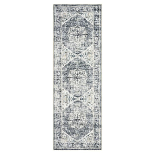 Gray 2x6 Vintage Persian Style Area Rug Faux Cashmere Polyester