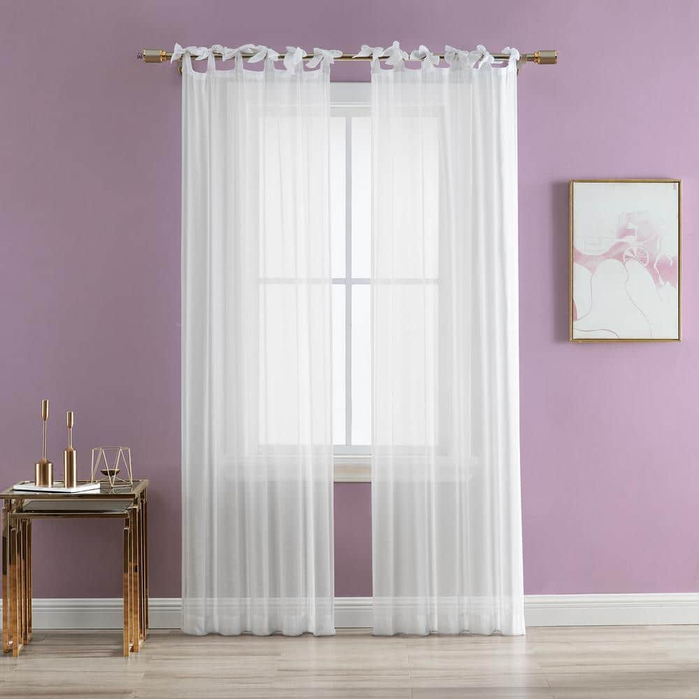 BETSEY JOHNSON Solid Sheer 2-Piece White Microfiber 84X37 Drapes ...