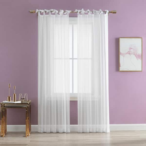 BETSEY JOHNSON Solid Sheer 2-Piece White Microfiber 84X37 Drapes