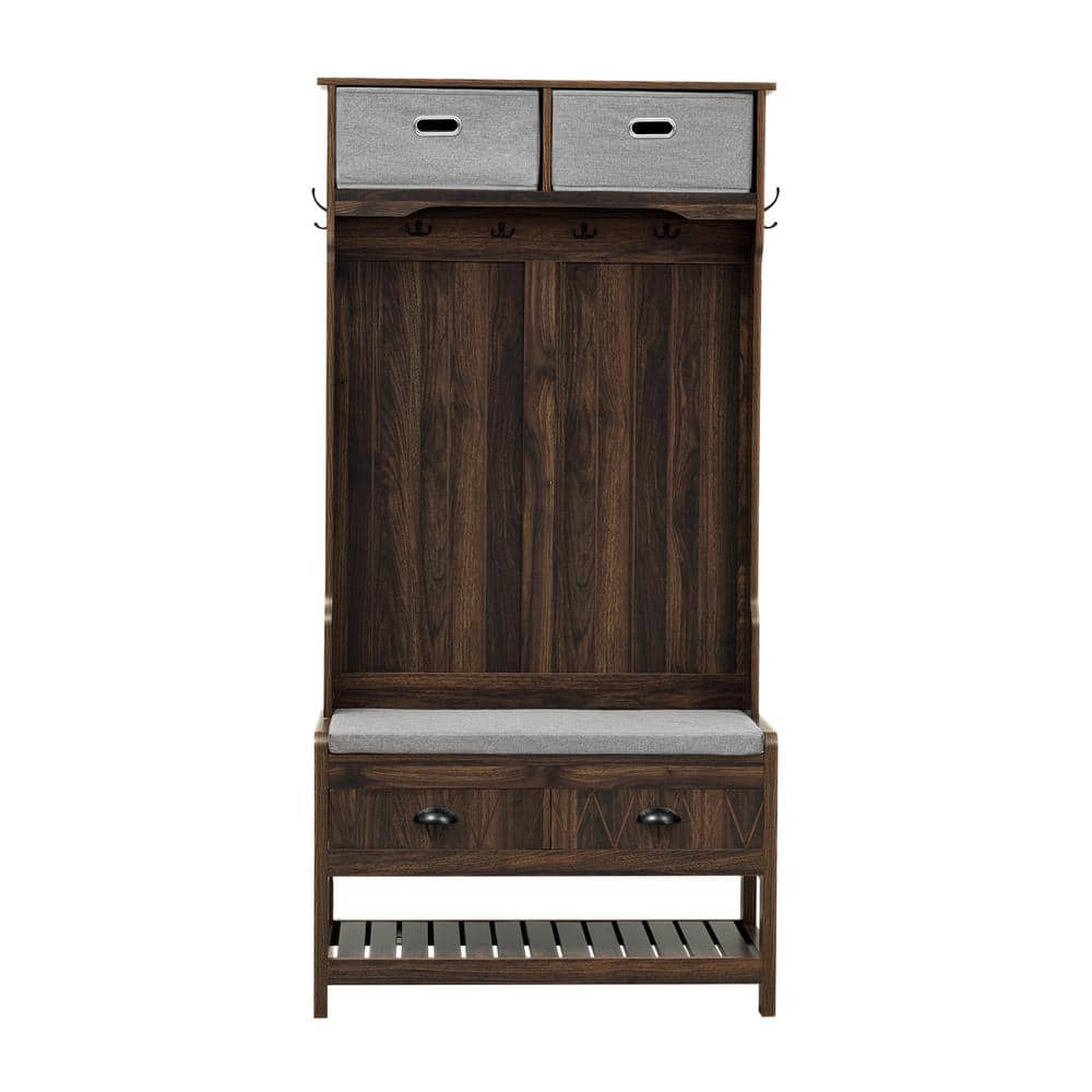 34.2 in. W x 16.5 in. D x 68.5 in. H Brown Wood Linen Cabinet with Hall Tre