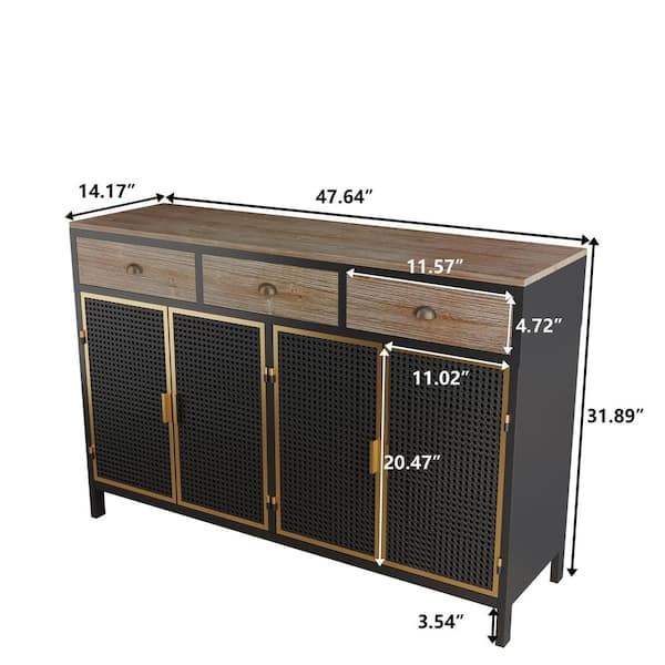 Z-joyee Dark Gray 3 Doors Modern Sideboard Freestanding Sideboard