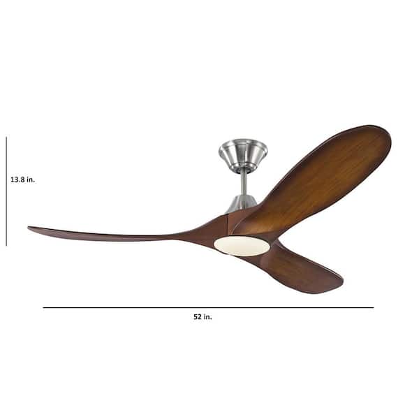 Generation Lighting - Maverick II 52 in. Integrated LED Modern Indoor/Outdoor Brushed Steel Ceiling Fan with Koa Blades and Remote Control