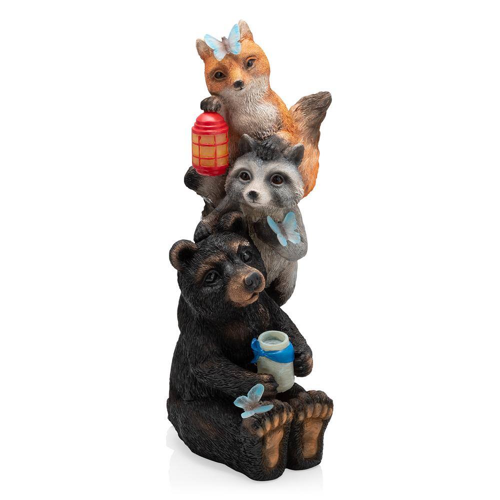 19" Multicolor Polyresin Solar Animal Friends Statue with LED Lights