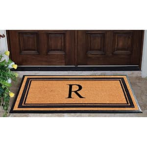 A1HC Markham Picture Frame Black/Beige 30 in. x 60 in. Coir and Rubber Flocked Large Outdoor Monogrammed R Door Mat