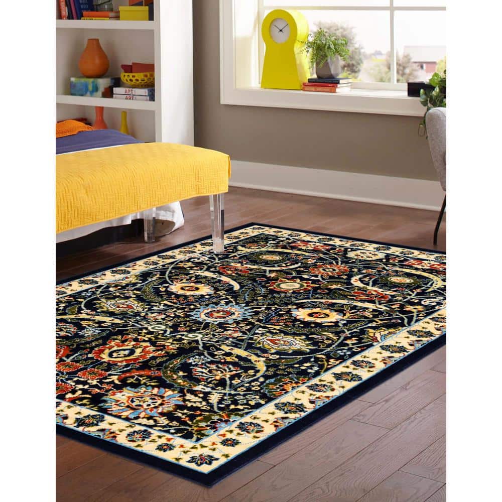 Handmade Rectangular Navy Blue Synthetic Memory Foam Rug