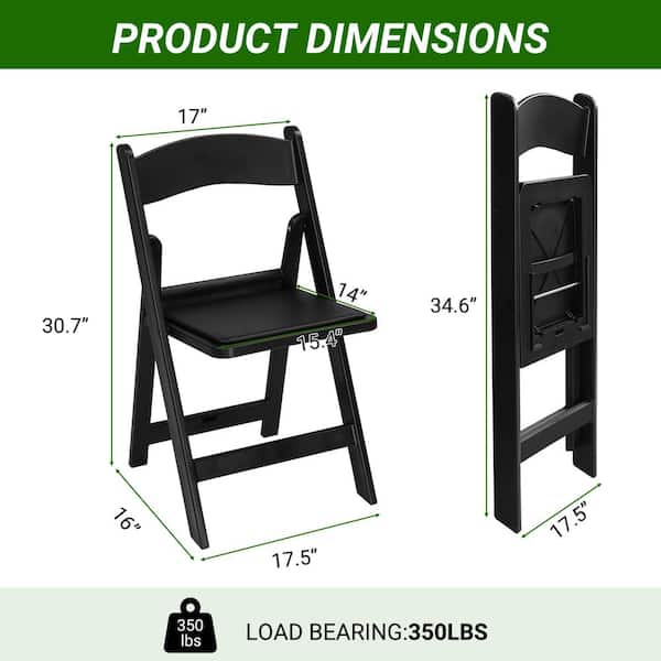Karl home Black Plastic Folding Chairs with Padded Seat -4Pack