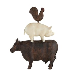 3 in. x 14 in. Brown Polystone Stacked Farm Animals Sculpture