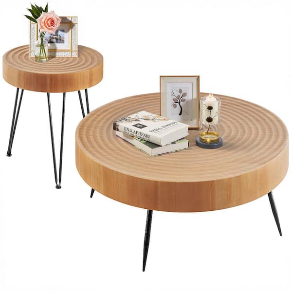 2 Pieces Round Coffee Tables Sets, 31.3 in. Industrial Living Room Table, 1 End Side Table, Easy Assembly 2025 Update