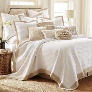 Adobe Border 3-Piece White Tan Cotton King/Cal King Quilt Set