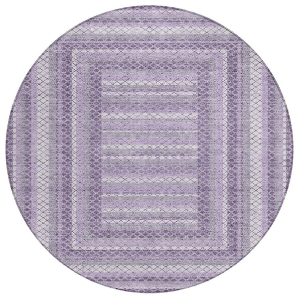 Chantille Machine Washable Indoor/Outdoor Abstract ACN2011 Lavender 8 ft. x 8 ft. Round Rug