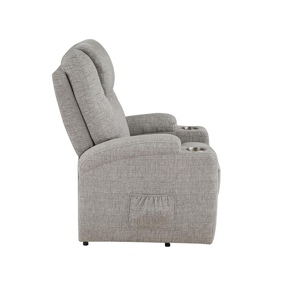 Gray Leather Power Lift Recliner with Wood Frame