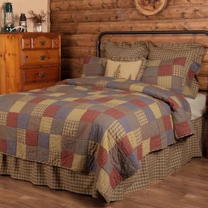 Cedar Ridge Green Tan Red Navy Rustic Patchwork California King Cotton Quilt