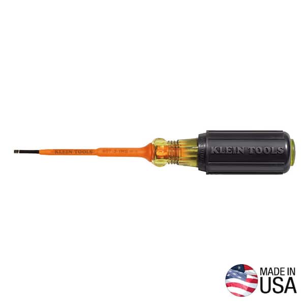 Klein Tools 3/32 in. Insulated Cabinet-Tip Flat Head Screwdriver with 3 in. Round Shank- Cushion Grip Handle