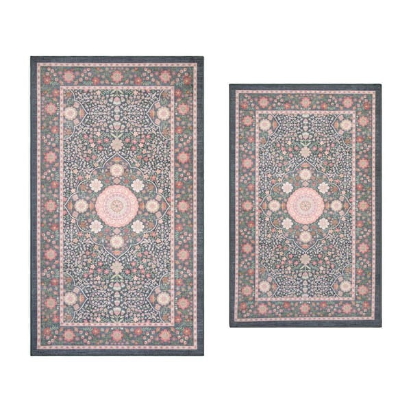 Victora 2 ft. x 4 ft. Woven Navy Persian 2-Piece Set Area Rug