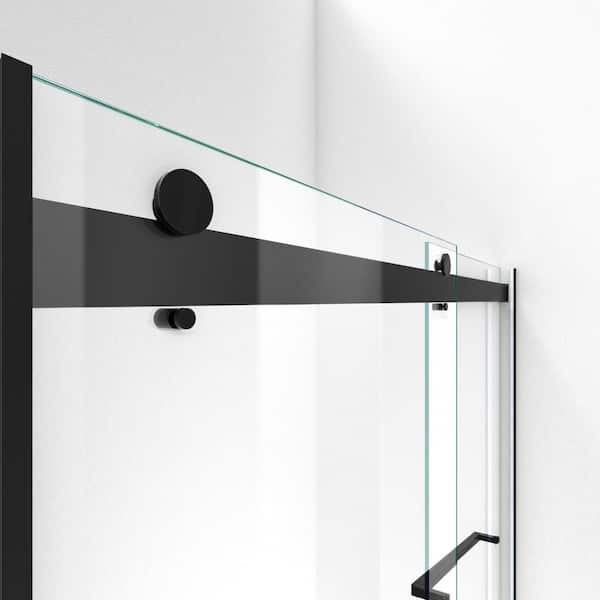 Essence 44 in. to 48 in. W x 76 in. H Sliding Frameless Shower Door in Matte Black with Clear Glass