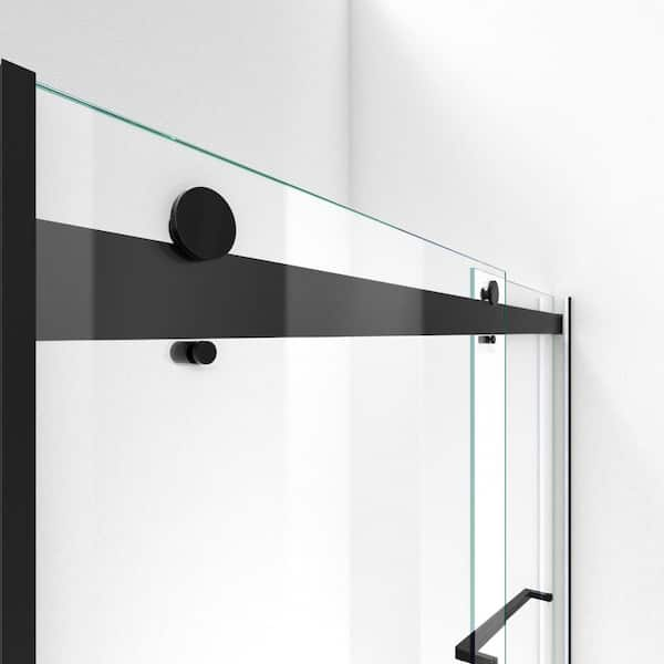 Essence 56 in. to 60 in. W x 76 in. H Sliding Frameless Shower Door in Matte Black with Clear Glass