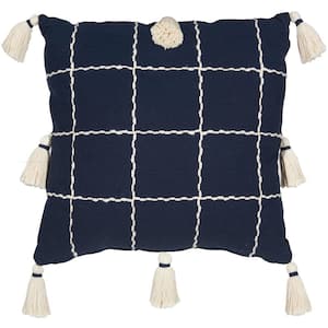 Lifestyles Navy Geometric 20 in. x 20 in. Throw Pillow