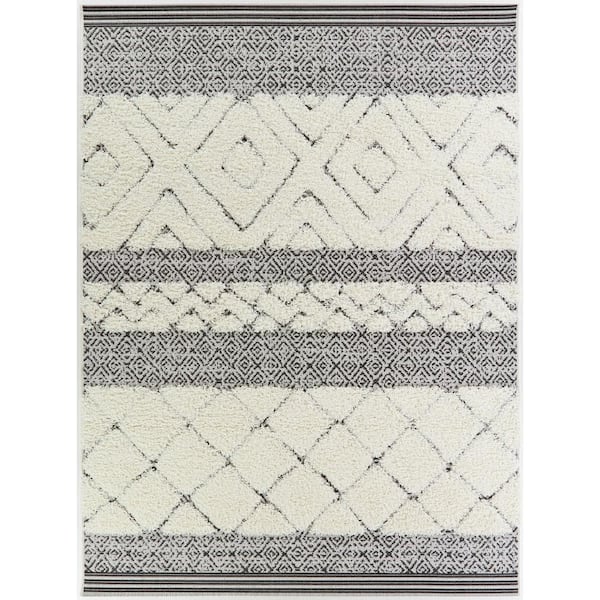 BALTA Carlyle White 5 ft. 3 in. x 7 ft. Geometric Indoor/Outdoor Area Rug