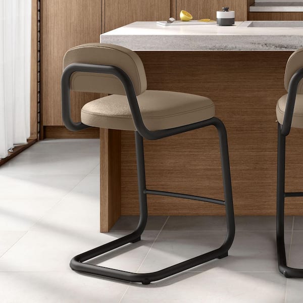 Flynn 36.7 in. H Taupe Brown Faux Leather / Black Metal Counter Stool