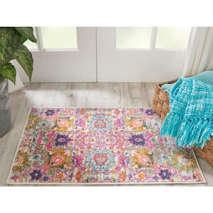Passion Silver 2 ft. x 3 ft. Persian Floral Vintage Kitchen Area Rug