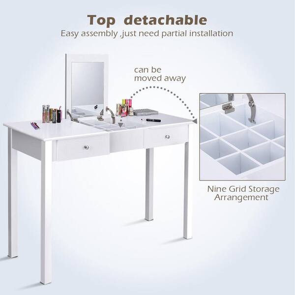 Costway 51 in. x 44 in. x 19 in. White Vanity Table Dressing Table
