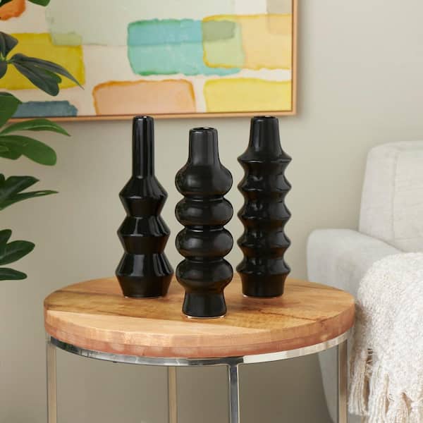 Litton Lane Black Bubble Inspired Ceramic Abstract Decorative Vase with Varying Shapes (Set of 3)