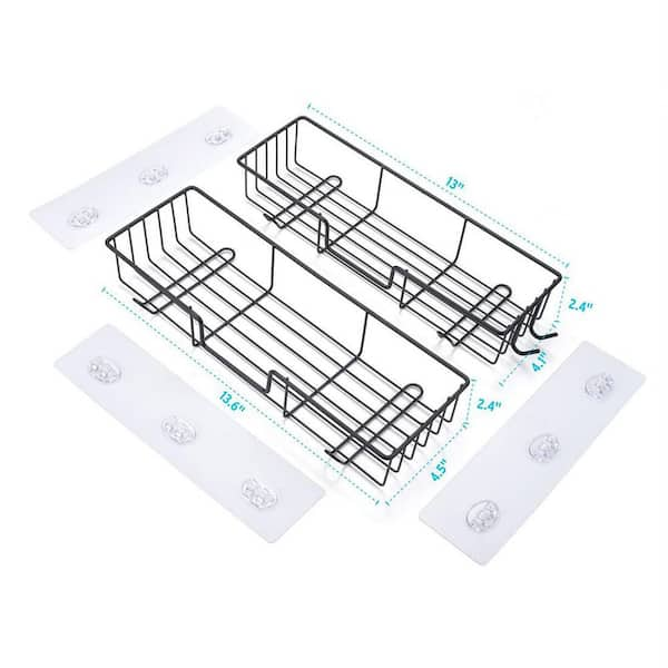 Dracelo Wall Mounted Bathroom Shower Caddies Adhesive Type Coner Storage  Shelves with 3 Movable Hooks in Black 2-Pack B092VH2NDT - The Home Depot