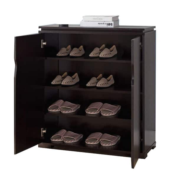 Benjara Brown Wooden Shoe Cabinet With Storage Bm179736 The Home Depot