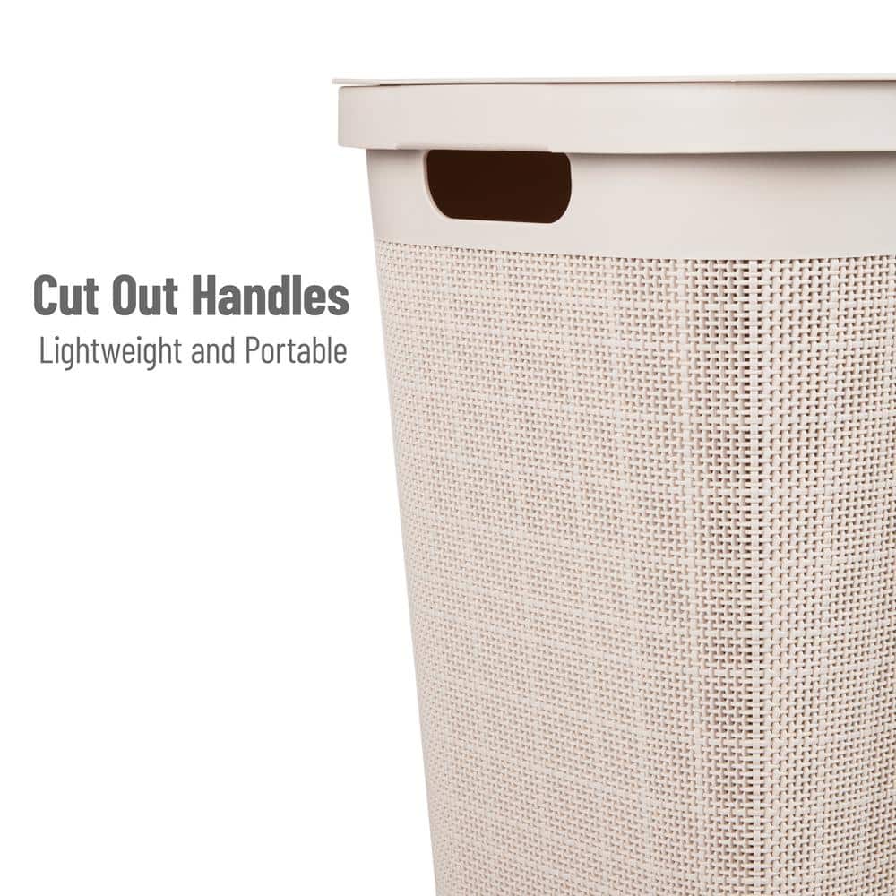 Ivory Slim Plastic Laundry Hamper with Hinged Lid