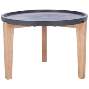 Valton Natural/Black Round Wood Outdoor Side Table