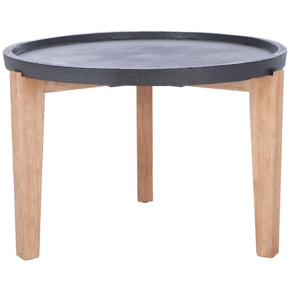 SAFAVIEH Valton Natural/Black Round Wood Outdoor Side Table