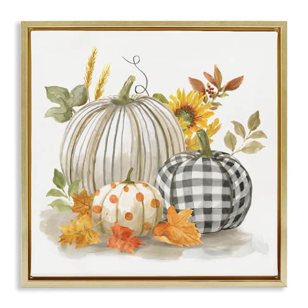 Stupell Industries Patterned Pumpkins Autumn Harvest by Nan 1-Piece Gold Floater Frame Nature Graphic Art print 18 in. x 18 in.