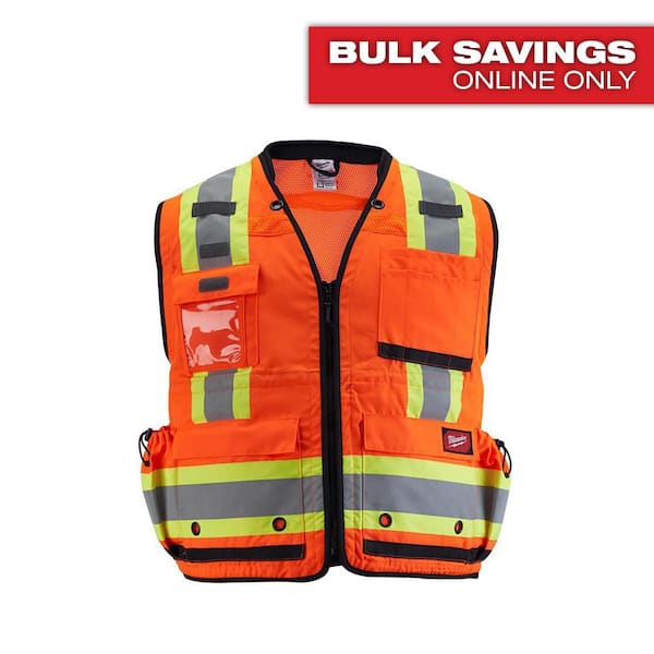 2X-Large/3X-Large Orange Class 2 Surveyor's High Visibility Safety Vest with 27-Pockets