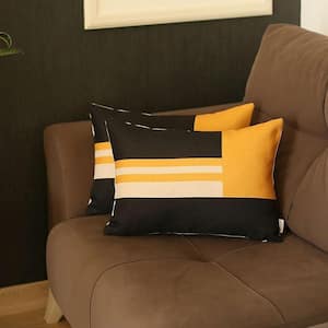 Charlie Set of 2-Yellow Striped Zippered Handmade Polyester Lumbar Pillow 12 in. x 20 in.