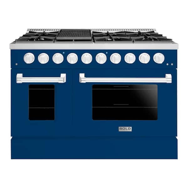 Hallman BOLD 48 in. 6.7 cu. ft. 8 Burner Freestanding Double Oven Gas ...