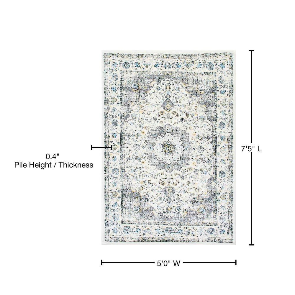 Gray Distressed Persian 5' x 7' Synthetic Area Rug
