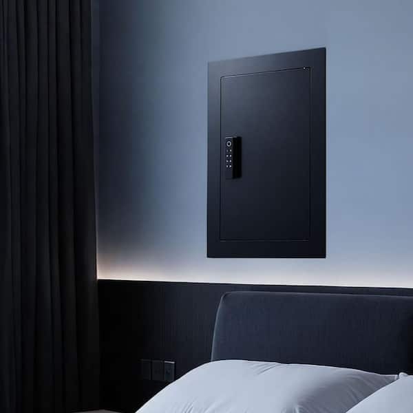 3-Tier Wall Safe, Hidden In-Wall Safe with Fingerprint, Password and Key, Q235 Steel, Adjustable Shelves and Key Holders
