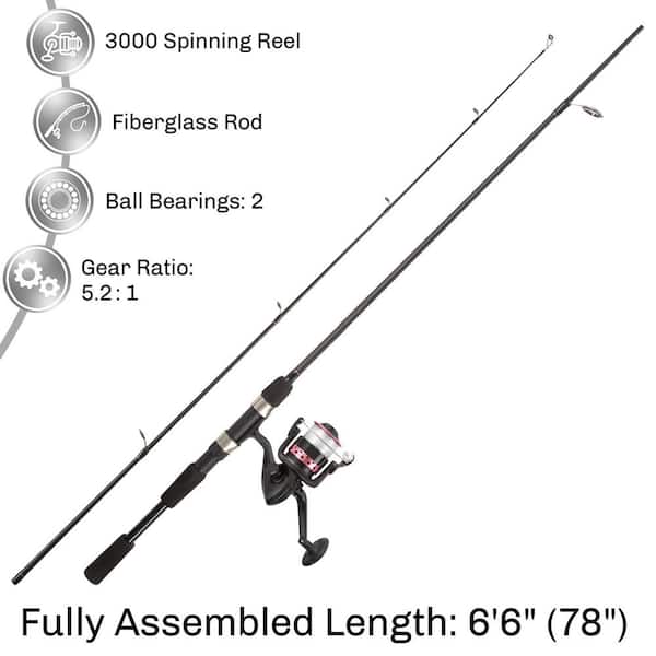 Black and Pink 6 ft. 6 in. Fiberglass Fishing Rod and Reel Combo Portable 2- Piece Pole with 3000 Aluminum Spinning Reel 905565XXP - The Home Depot