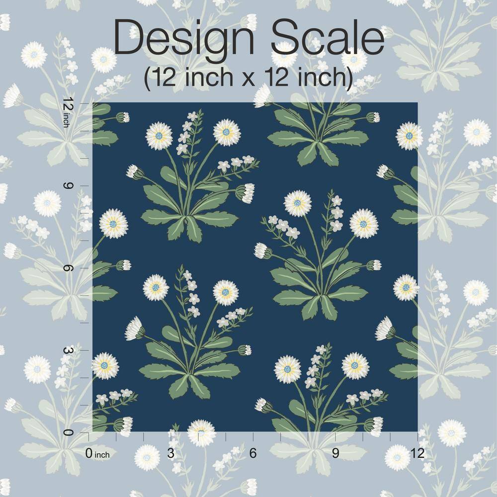 Navy and White Floral Nonwoven Wallpaper Roll