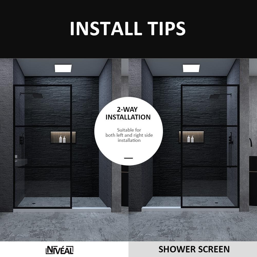 Matte Black Framed Clear Tempered Glass Shower Screen