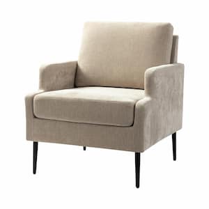 Daniel Tan Polyester Arm Chair with Chenille Thin-Notched Armrest and Tapered Metal Legs