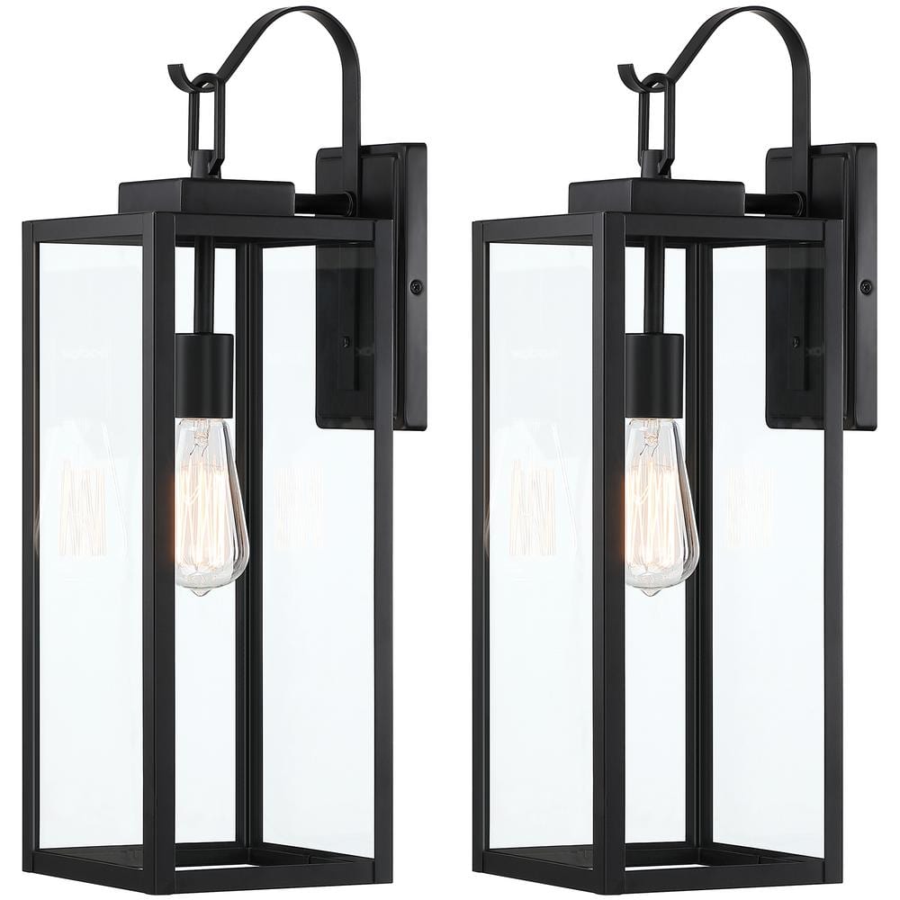 22 in. 1-Light Matte Black Hardwired Outdoor Wall Lantern Modern Sconce wit