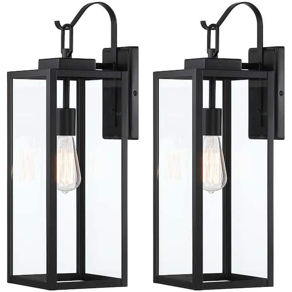 Unbranded 22 in. 1-Light Matte Black Hardwired Outdoor Wall Lantern Modern Sconce with Clear Glass (2-Pack)